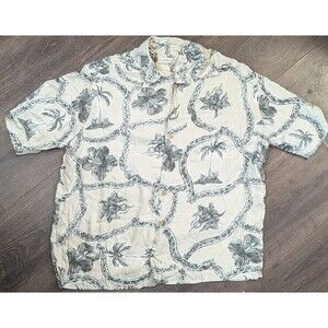 Caribbean Mens Size Large Floral Hawaiian Button Up Short Sleeve Shirt (373)